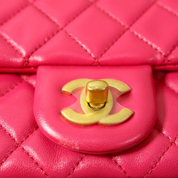 Chanel Quilted Lambskin Mini Square Flap with Pearl Crush Fuchsia Pink NWOT - Picture 3 of 16